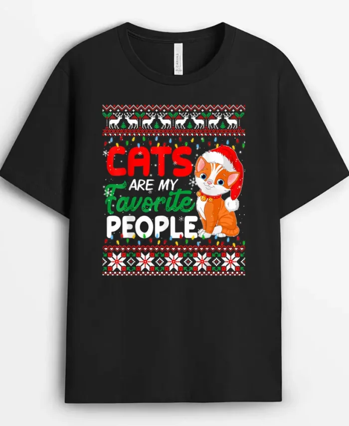Christmas Cat Cats Are My Favorite People, Funny Cat Lover Gift T-Shirt