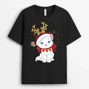 Christmas Cat Reindeer Light Antlers, Funny Cat Lover Gift T-Shirt
