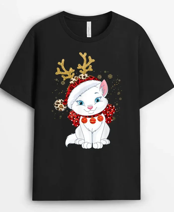 Christmas Cat Reindeer Light Antlers, Funny Cat Lover Gift T-Shirt