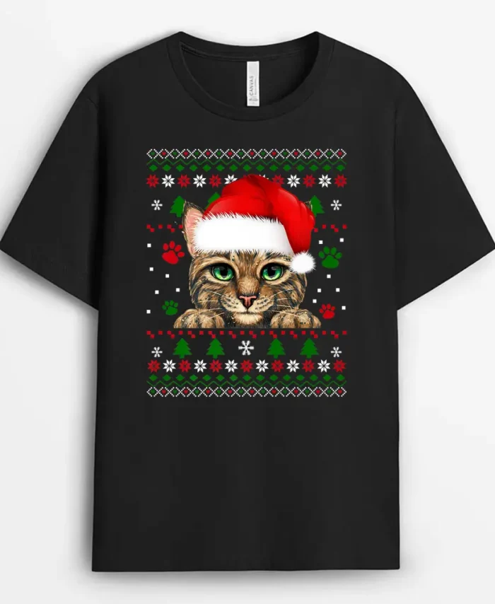 Christmas Cat Santa Hat Merry Catmas Ugly Christmas Sweater Premium, Funny Cat Lover Gift T-Shirt
