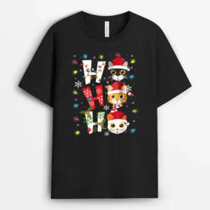 Christmas Ho Ho Ho Cat Lovers Lights Pajamas Funny Xmas, Funny Cat Lover Gift T-Shirt