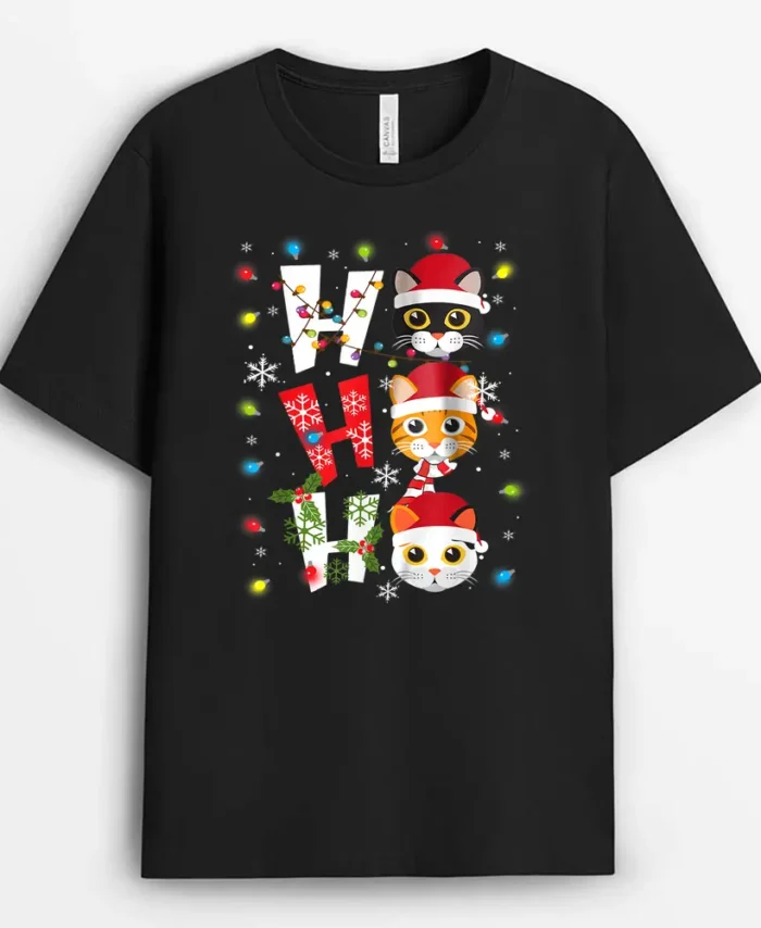 Christmas Ho Ho Ho Cat Lovers Lights Pajamas Funny Xmas, Funny Cat Lover Gift T-Shirt