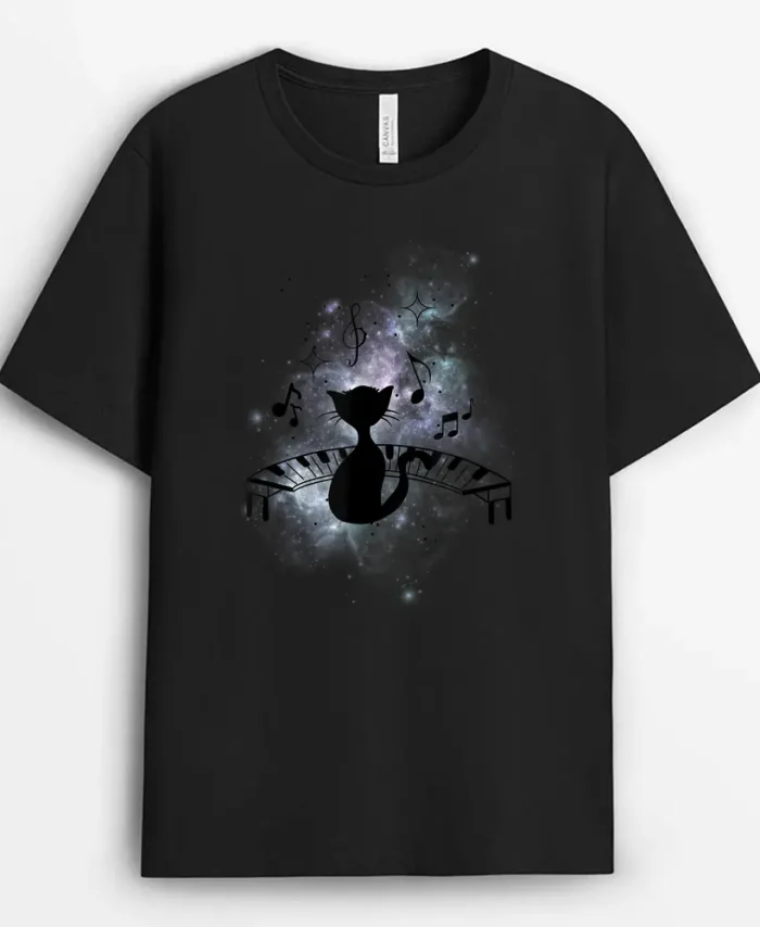 Cool Music And Cats Cat Playing Piano Music Note Lover, Funny Cat Lover Gift T-Shirt