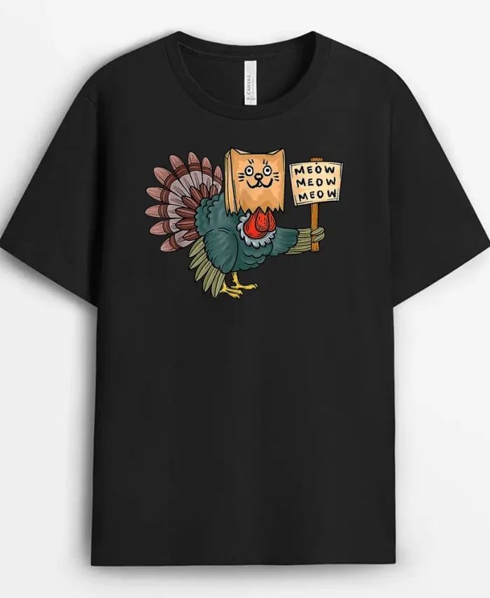 Cool Turkey Fake Cat Funny Thanksgiving Boys Girls Kids Gift, Funny Cat Lover Gift T-Shirt