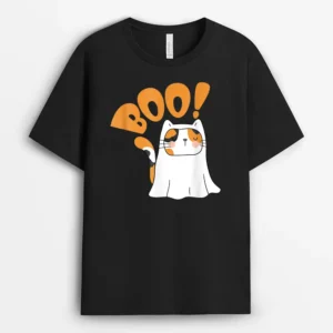 Cut Cat Ghost Halloween Boo Saying, Funny Cat Lover Gift T-Shirt