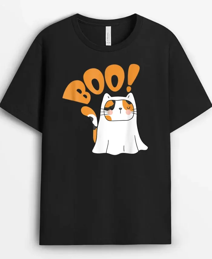 Cut Cat Ghost Halloween Boo Saying, Funny Cat Lover Gift T-Shirt