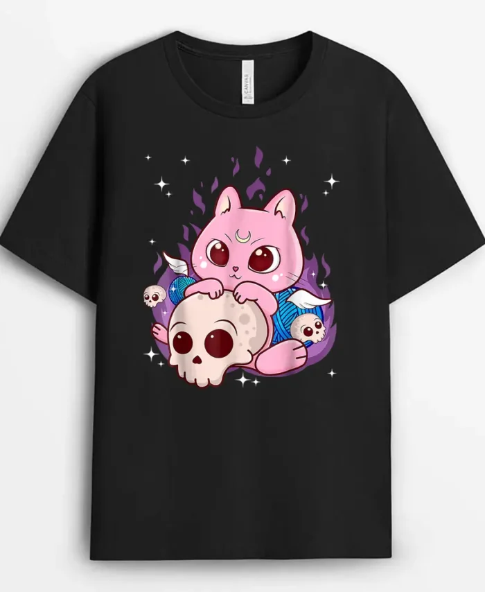 Cute Anime Kawaii Cat Aesthetic Kawaii Pastel Goth Halloween, Funny Cat Lover Gift T-Shirt