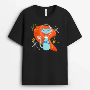 Cute Atomic Space Cat In Vintage Retro Vibes, Funny Cat Lover Gift T-Shirt