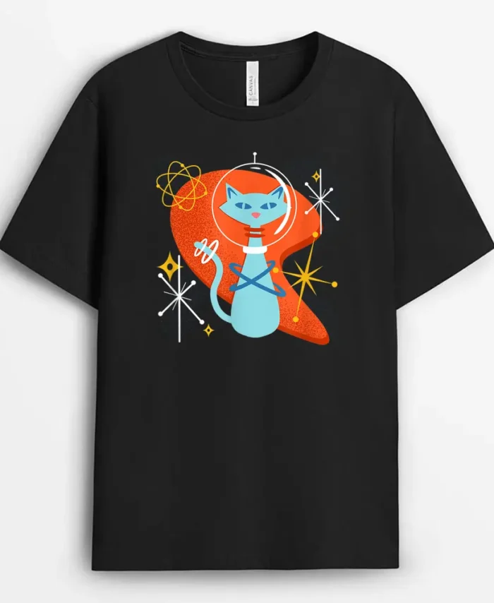 Cute Atomic Space Cat In Vintage Retro Vibes, Funny Cat Lover Gift T-Shirt