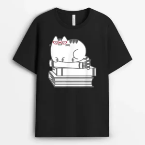 Cute Book Nerd Cat Funny Nerdy Kitten, Funny Cat Lover Gift T-Shirt