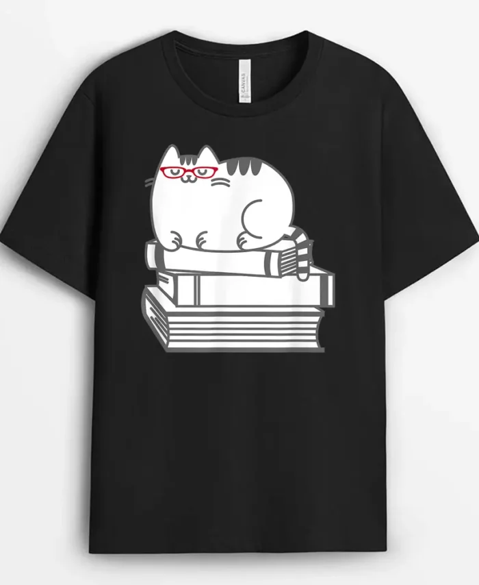 Cute Book Nerd Cat Funny Nerdy Kitten, Funny Cat Lover Gift T-Shirt
