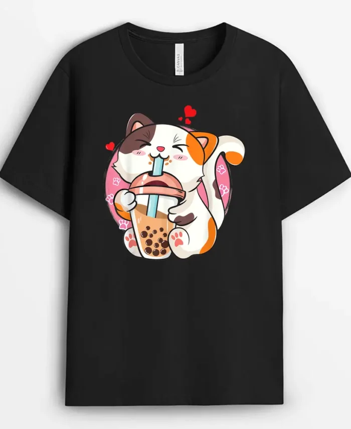 Cute Cat Boba Bubble Tea Kawaii Anime Japanese Ver 1, Funny Cat Lover Gift T-Shirt
