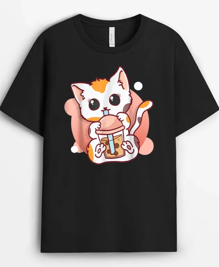Cute Cat Boba Tea Bubble Tea Anime Kawaii, Funny Cat Lover Gift T-Shirt
