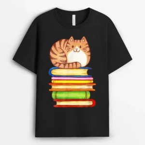 Cute Cat Books Graphic Women S Book Lovers Eacher, Funny Cat Lover Gift T-Shirt