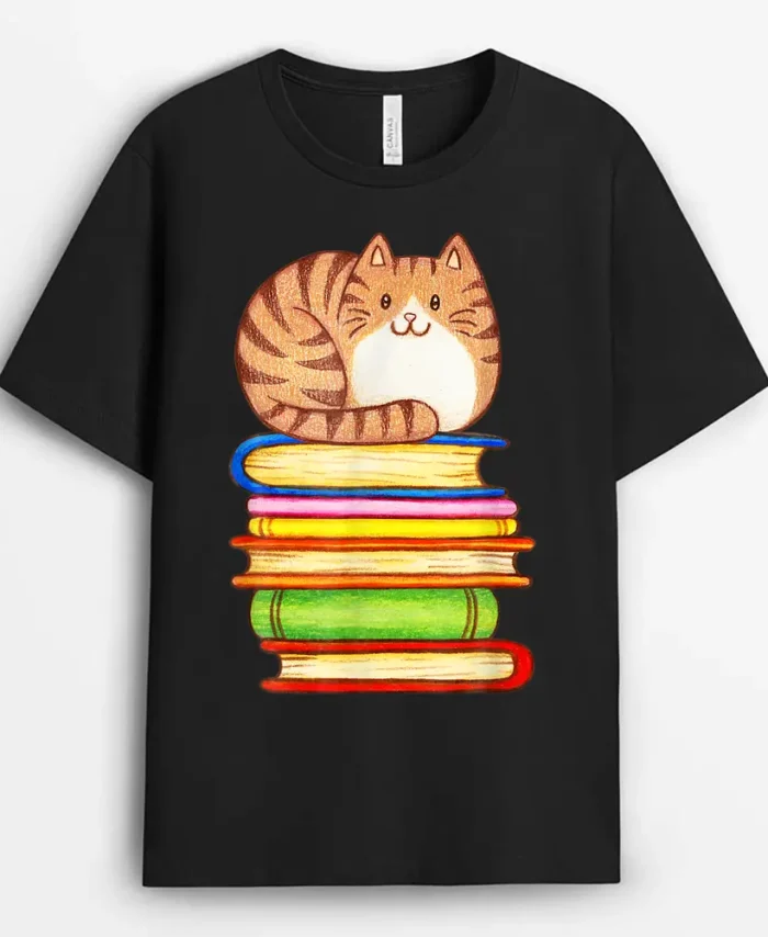 Cute Cat Books Graphic Women S Book Lovers Eacher, Funny Cat Lover Gift T-Shirt