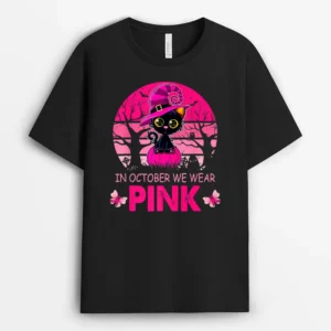 Cute Cat Breast Cancer Awareness In October We Wear Pink, Funny Cat Lover Gift T-Shirt