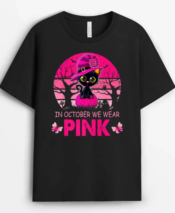 Cute Cat Breast Cancer Awareness In October We Wear Pink, Funny Cat Lover Gift T-Shirt