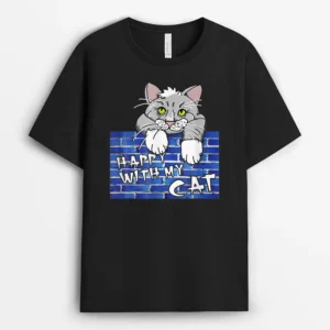 Cute Cat Design Little Cat On He Wall Comic Style, Funny Cat Lover Gift T-Shirt