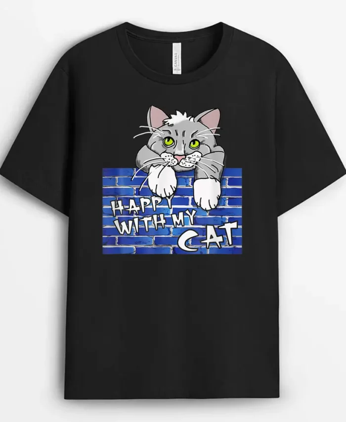 Cute Cat Design Little Cat On He Wall Comic Style, Funny Cat Lover Gift T-Shirt