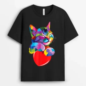 Cute Cat Gift For Kitten Lovers Colorful Art Kitty Adoption, Funny Cat Lover Gift T-Shirt