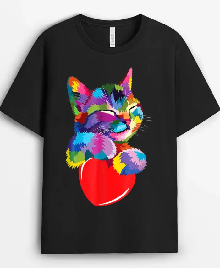Cute Cat Gift For Kitten Lovers Colorful Art Kitty Adoption, Funny Cat Lover Gift T-Shirt