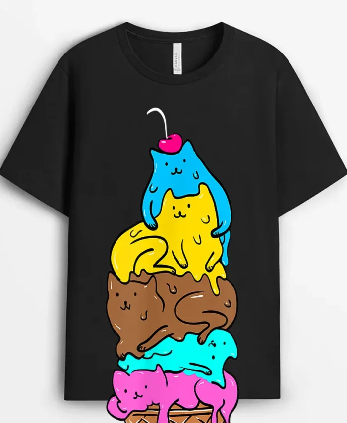 Cute Cat Ice Cream Kitty Cat Dessert, Funny Cat Lover Gift T-Shirt