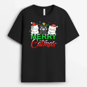Cute Cat Lover Xmas Lights Santa Merry Catmas Cat Christmas, Funny Cat Lover Gift T-Shirt