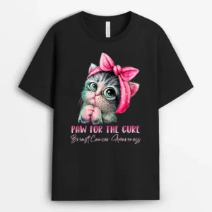 Cute Cat Mom Breast Cancer Awareness Paw For He Cure, Funny Cat Lover Gift T-Shirt