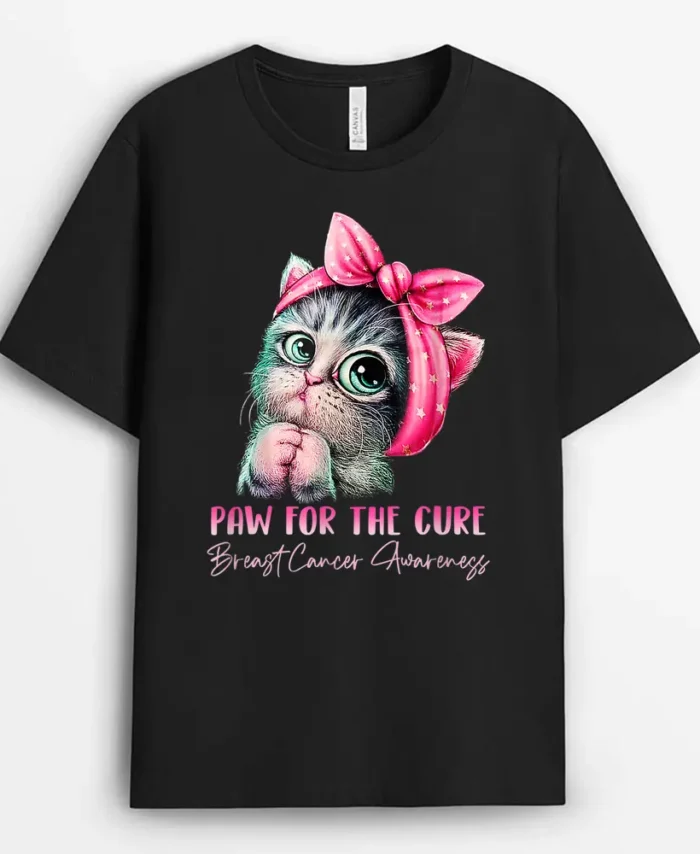 Cute Cat Mom Breast Cancer Awareness Paw For He Cure, Funny Cat Lover Gift T-Shirt