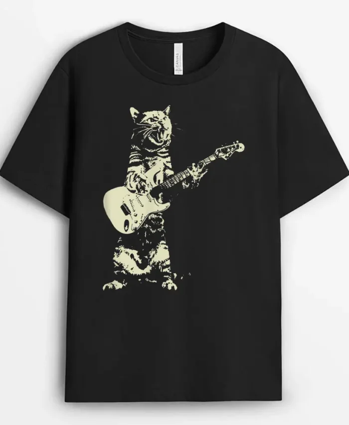 Cute Cat Playing Guitar, Funny Cat Lover Gift T-Shirt