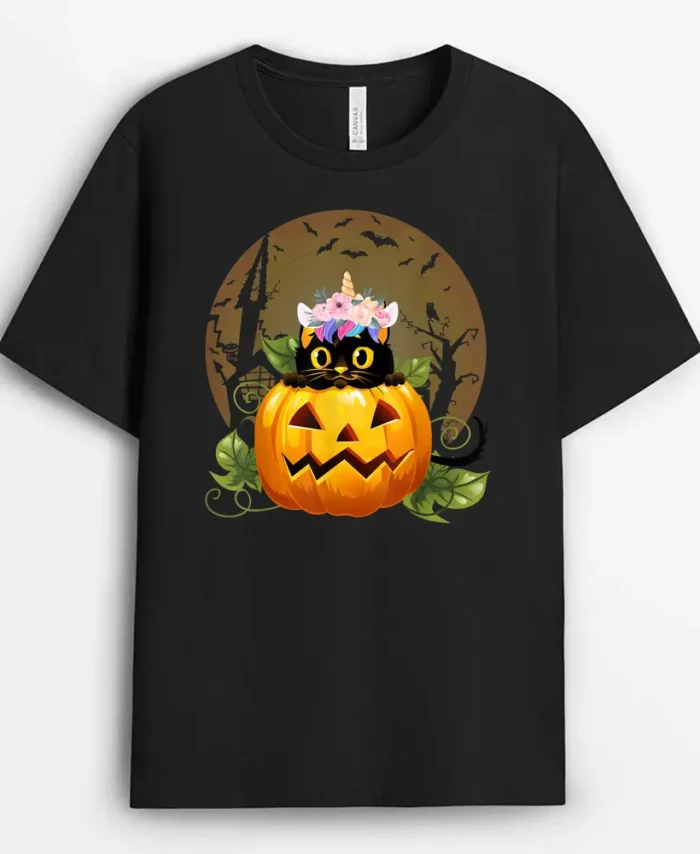 Cute Cat Pumpkin Unicorn Halloween Costume Gift, Funny Cat Lover Gift T-Shirt