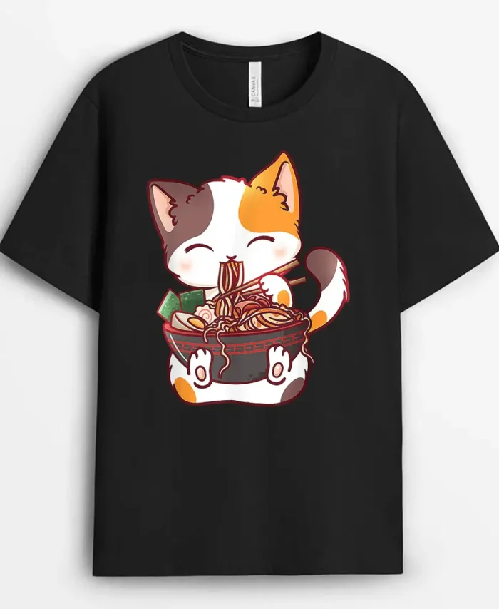 Cute Cat Ramen Bowl Anime Japanese Noodles Kawaii Neko Girls, Funny Cat Lover Gift T-Shirt