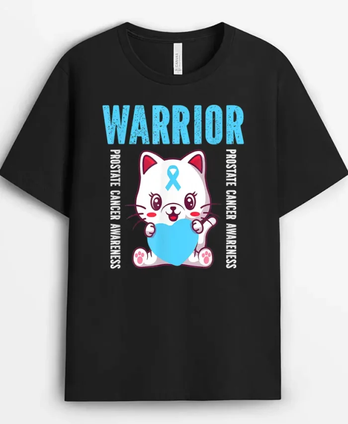 Cute Cat Warrior Prostate Cancer Awareness For Men And Women, Funny Cat Lover Gift T-Shirt