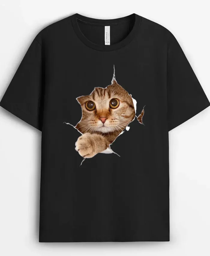 Cute Cat With Grey Cat Torn Cloth Kitten, Funny Cat Lover Gift T-Shirt