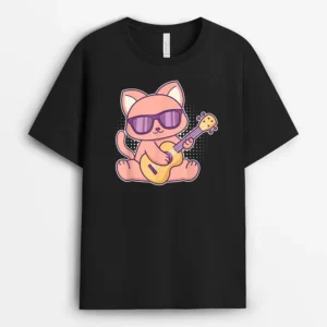 Cute Cat With Sunglasses Playing On A Guitar, Funny Cat Lover Gift T-Shirt