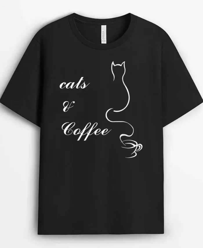 Cute Cats And Coffee, Funny Cat Lover Gift T-Shirt