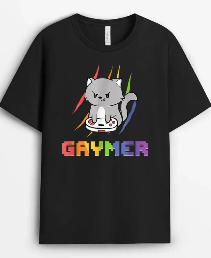 Cute Gaming Cat Gay Gamer, Funny Cat Lover Gift T-Shirt