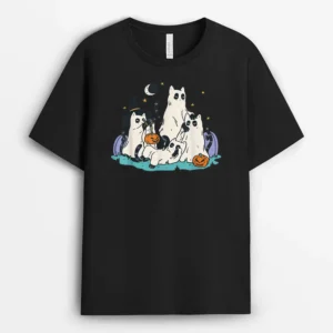 Cute Ghost Cats Cat Ghosts Funny Halloween Outfit Costumes, Funny Cat Lover Gift T-Shirt