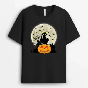 Cute Halloween Black Cat Witch Hat Pumpkin, Funny Cat Lover Gift T-Shirt