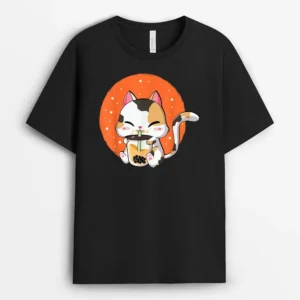 Cute Kawaii Cat Boba Bubble Milk Tea Anime Neko Kitten, Funny Cat Lover Gift T-Shirt
