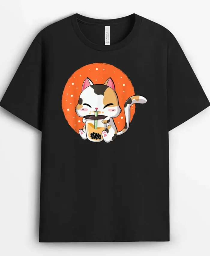 Cute Kawaii Cat Boba Bubble Milk Tea Anime Neko Kitten, Funny Cat Lover Gift T-Shirt