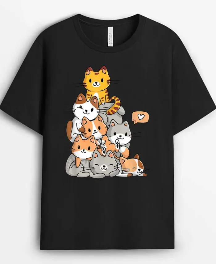 Cute Kawaii Cat Kitty Meowtain Cats Pile Chibi Women Girls, Funny Cat Lover Gift T-Shirt