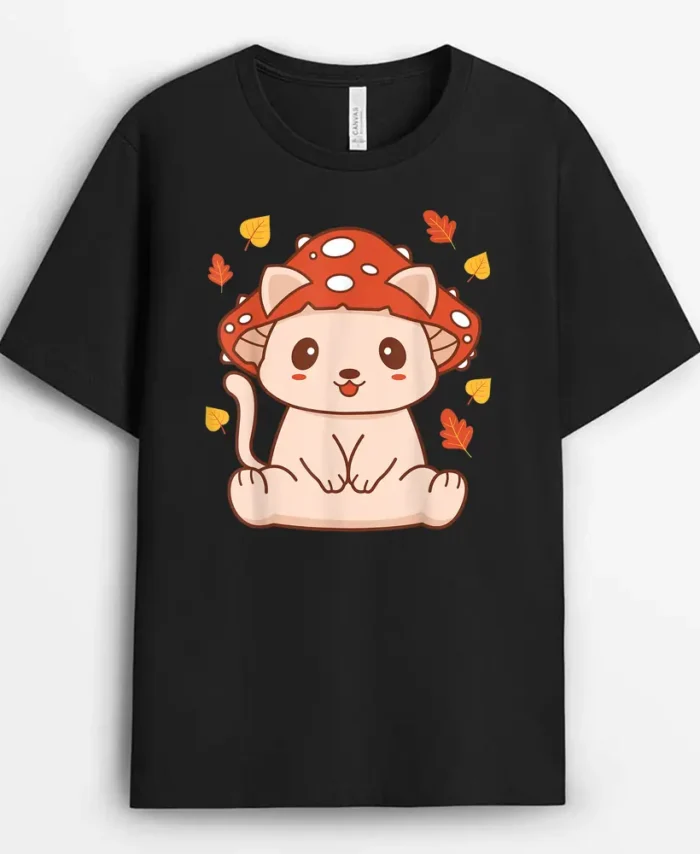 Cute Kawaii Toadstool Cat Aesthetic Mushroom Kitten, Funny Cat Lover Gift T-Shirt