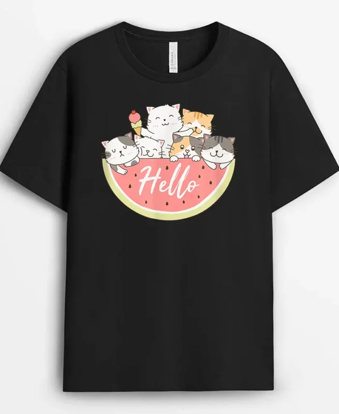 Cute Kitten In Watermelon Cute Cat Family Cat Motif, Funny Cat Lover Gift T-Shirt