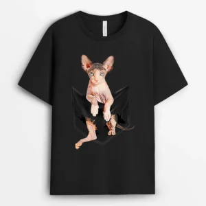 Cute Pink Sphynx Cat Pocket Premium, Funny Cat Lover Gift T-Shirt