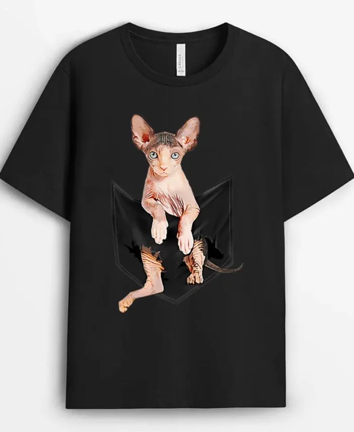 Cute Pink Sphynx Cat Pocket Premium, Funny Cat Lover Gift T-Shirt