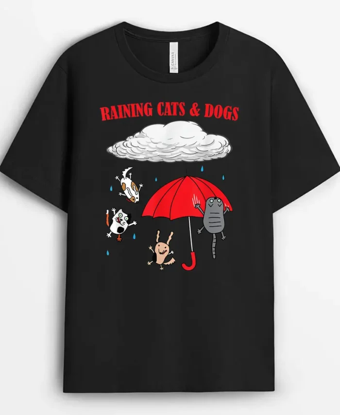 Cute Raining Cats And Dogs Pet Lovers, Funny Cat Lover Gift T-Shirt