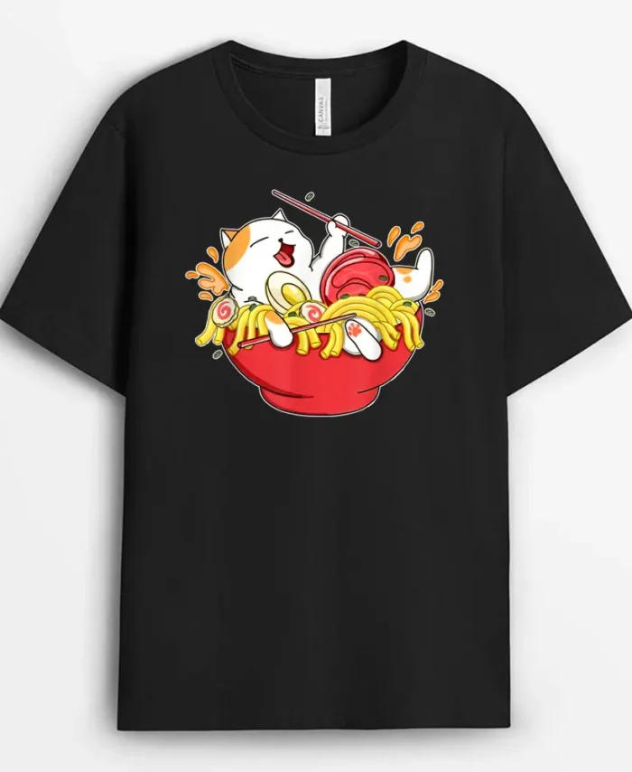 Cute Ramen And Cats Funny Anime Noodle Japanese Gift Girls, Funny Cat Lover Gift T-Shirt