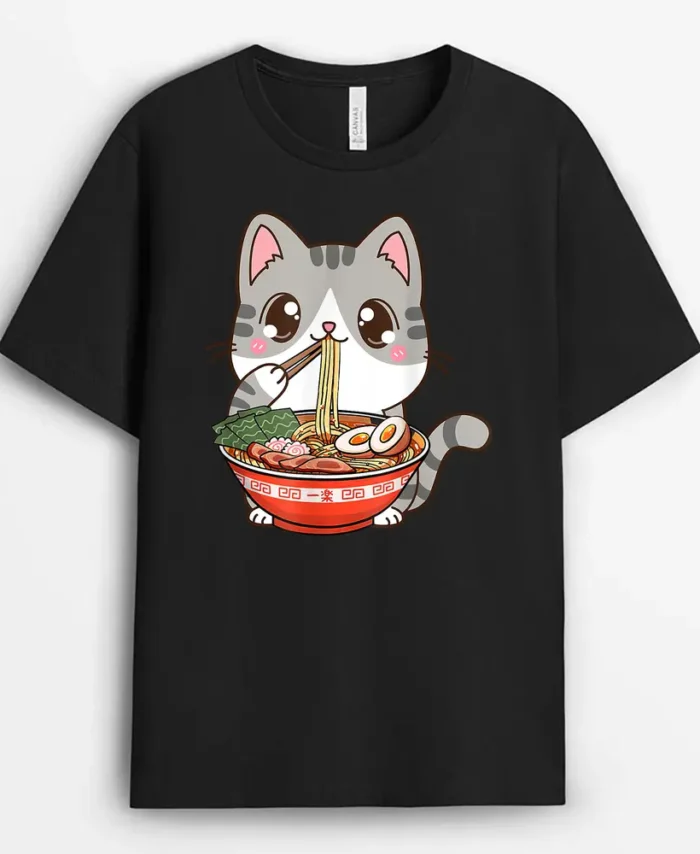 Cute Ramen Cat Kawaii Anime Japanese Food Boy Girls Nager, Funny Cat Lover Gift T-Shirt