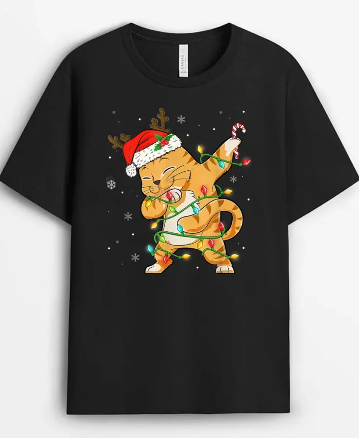 Dabbing Cat Santa Christmas Kids Boys Girls Catmas Xmas, Funny Cat Lover Gift T-Shirt